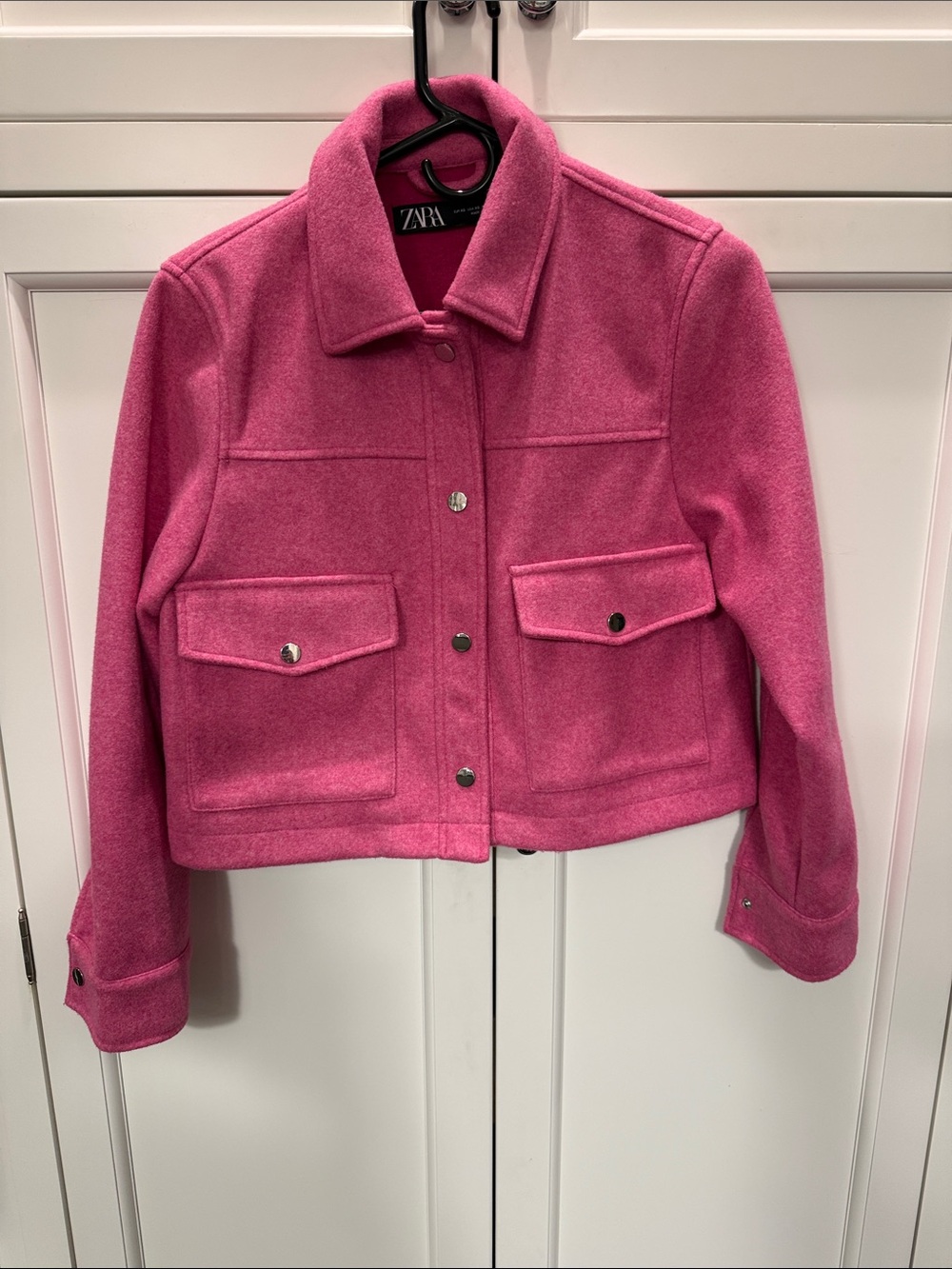 Zara Bright Pink Cropped Wool Jacket